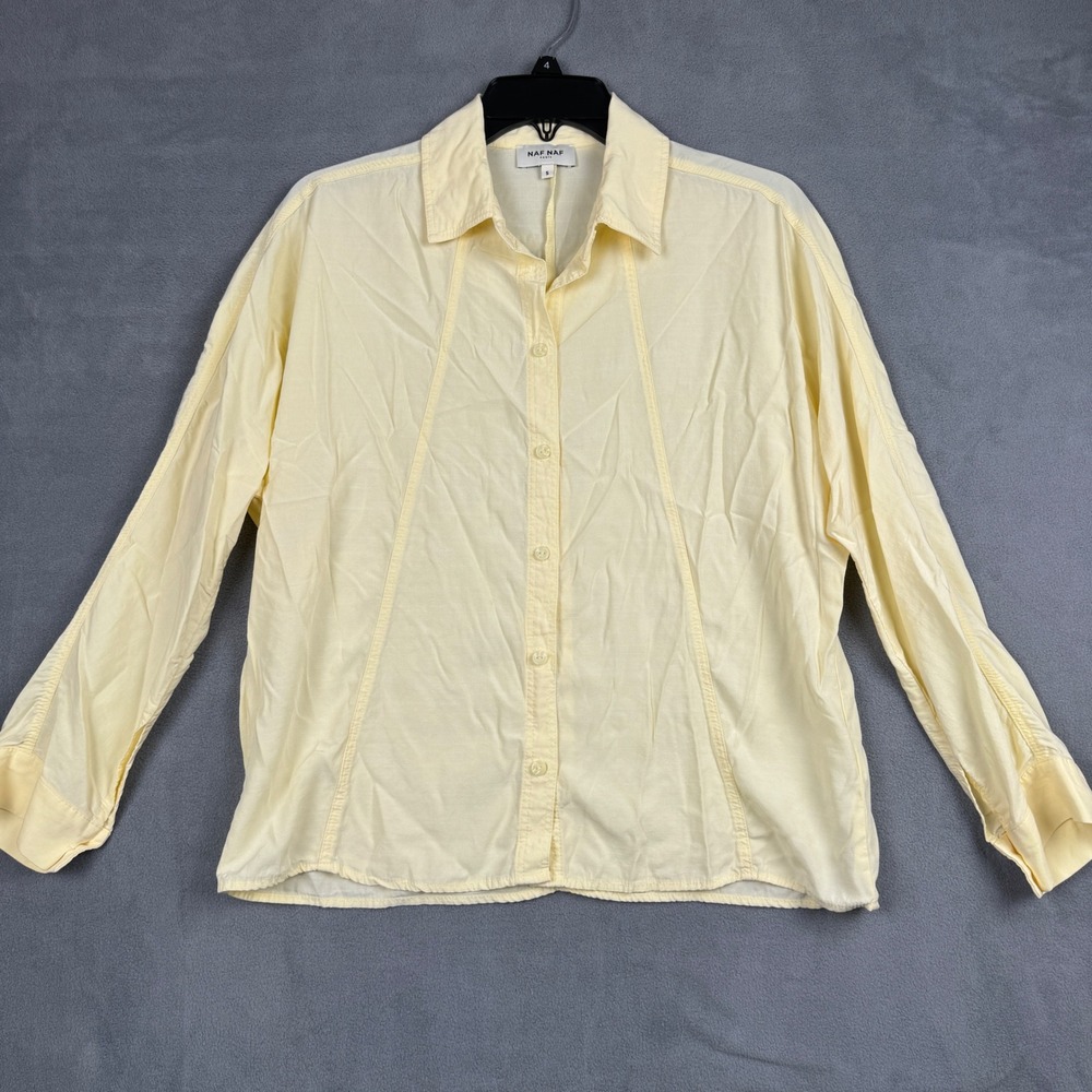 Naf Naf‎ Paris Womens Yellow Lyocell Viscose Seam Detail Button Down Shirt Small